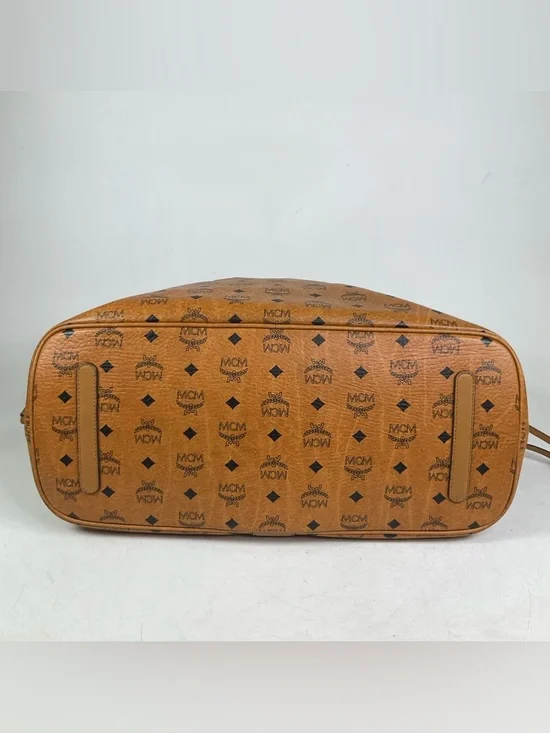 MCM Liz Large Reversible Visetos Brown Cognac Shopper Tote Bag - Picture 12 of 16